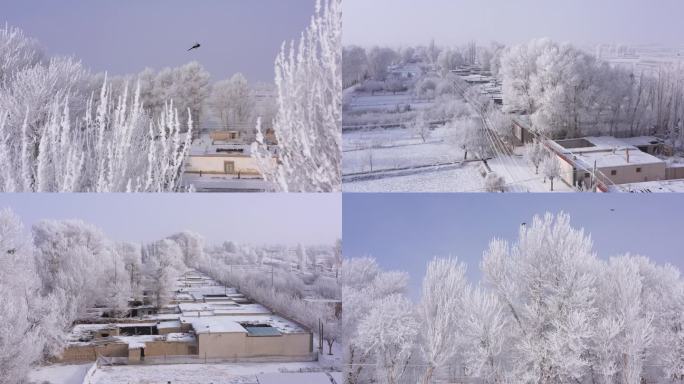 航拍冬天乡村田园雪景合集