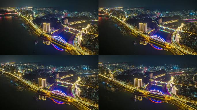 梧州城市夜景航拍延时视频