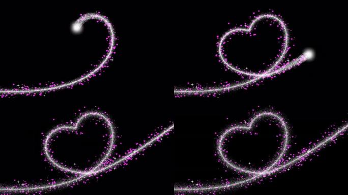 4K心线动画。白色闪光粒子和心形粒子上升，阿尔法(透明)通道，2月14日情人节-假期。爱，情感，心形