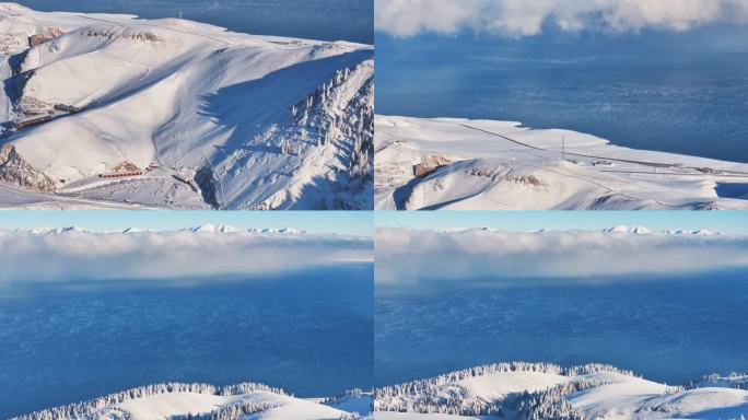 新疆博州赛里木湖冬季晴天高空航拍