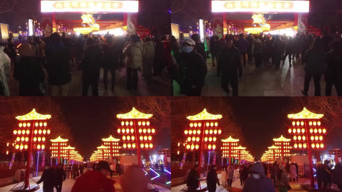 北京游人如织年味灯光灿烂节日氛围情侣逛街