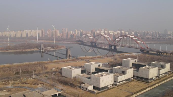 航拍天津中新生态城彩虹桥，还有三河岛