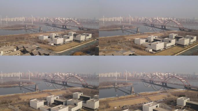 航拍天津中新生态城彩虹桥，还有三河岛