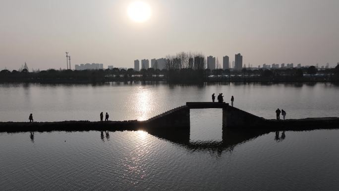 江南水乡浙江绍兴越城区昂桑湖古纤道航拍