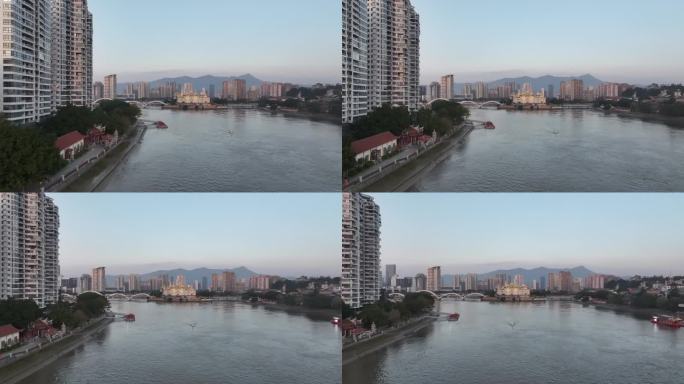 航拍福州闽江解放大桥中洲岛城市建筑风光