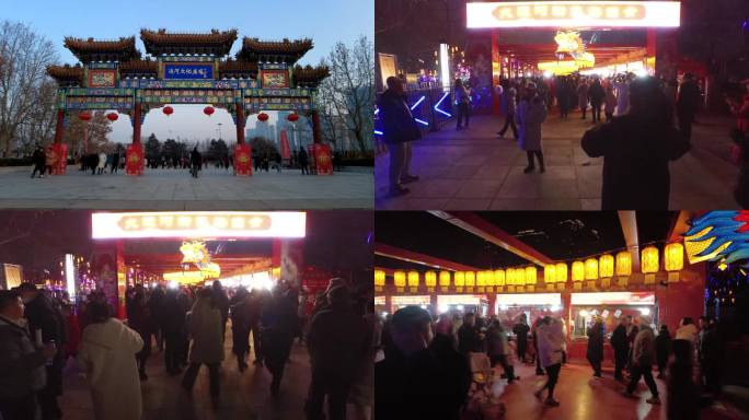 春节过年游人如织灯光灿烂节日氛围逛夜市