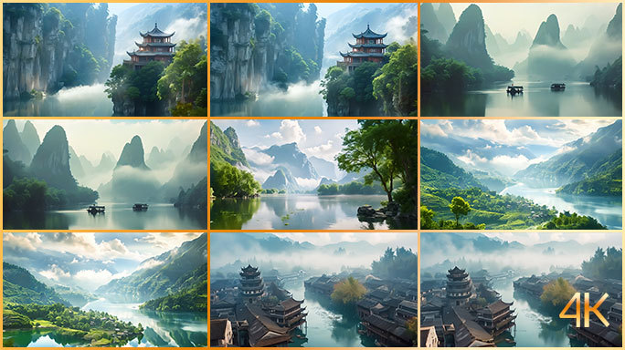 中国古风山水动画 喀斯特地貌 广西风光