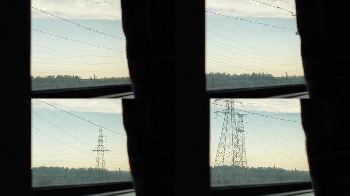 火车车窗窗外风景略过