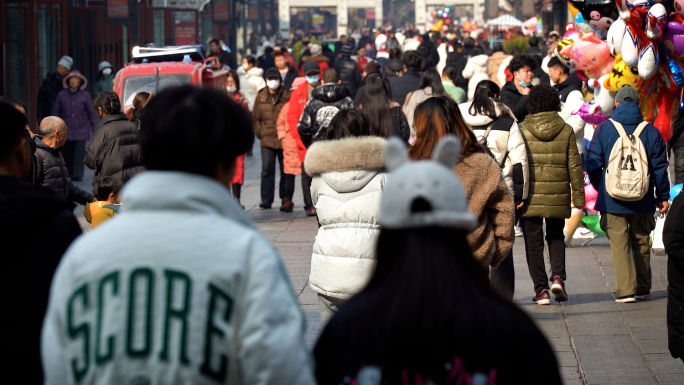 襄阳荆州街步行街人群人流街景