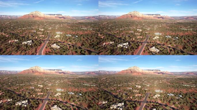 塞多纳，美国亚利桑那州。无人机拍摄的房屋，景观和红石山
