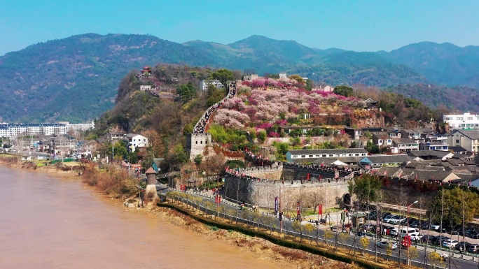 浙江临海，台州府城，紫阳街，春节航拍