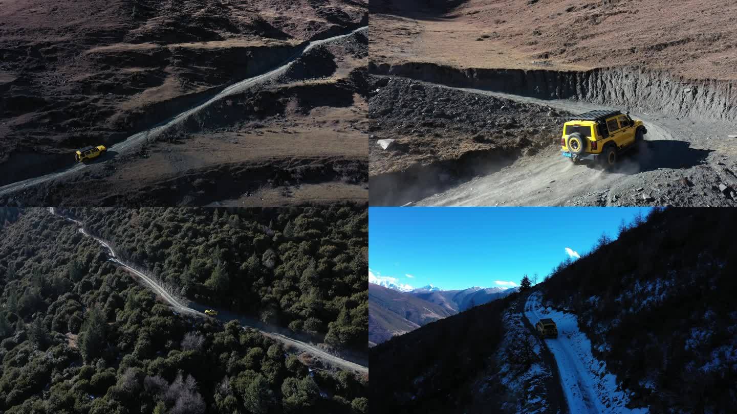 越野车行驶在崎岖的山路上