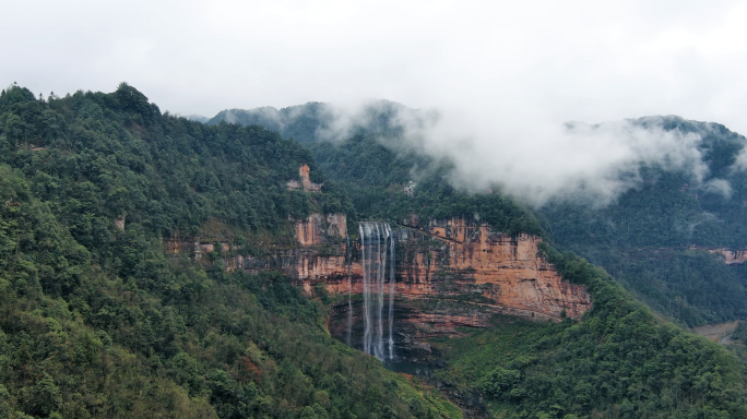 江津四面山景区望乡台瀑布航拍 4K