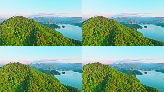 航拍杭州绿林青山湖泊自然景观