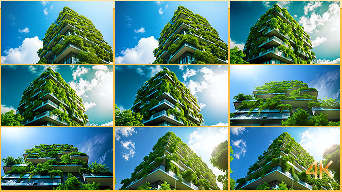 外墙爬满植物的绿色建筑 环境保护 低碳