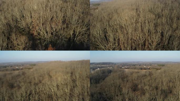 冬季农村土地和森林的架空视图在美国中西部密苏里州视频