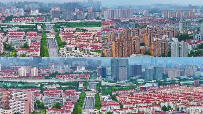 上海市徐汇区高楼大厦摩天大楼航拍车流交通