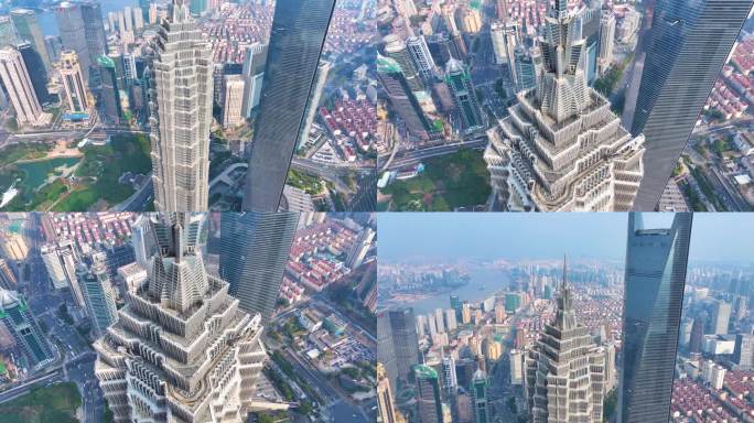上海浦东新区航拍陆家嘴三件套金茂大厦高楼