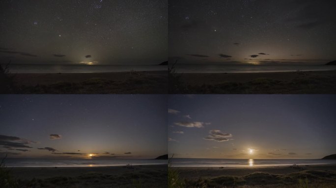在新西兰，月亮从海后缓缓升起