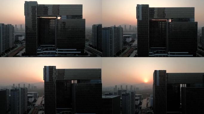 厦门环东新城建筑和夕阳的航拍