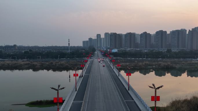 航拍四川广汉城市城西航天大桥