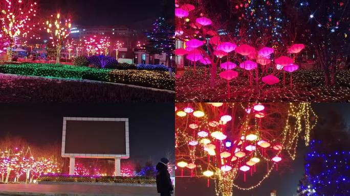 广场公园春节节日各种霓虹灯漂亮夜景4K
