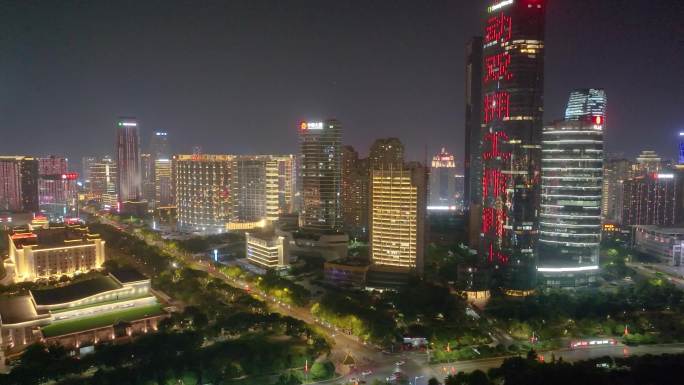 江西南昌红谷滩区秋水广场夜晚夜景航拍城市