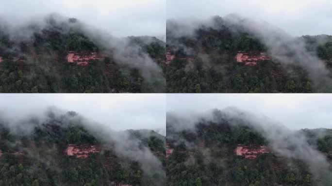 云雾缭绕的丹霞地貌 山川航拍 4K