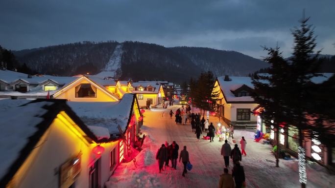 4k中国雪乡雪景夜景航拍