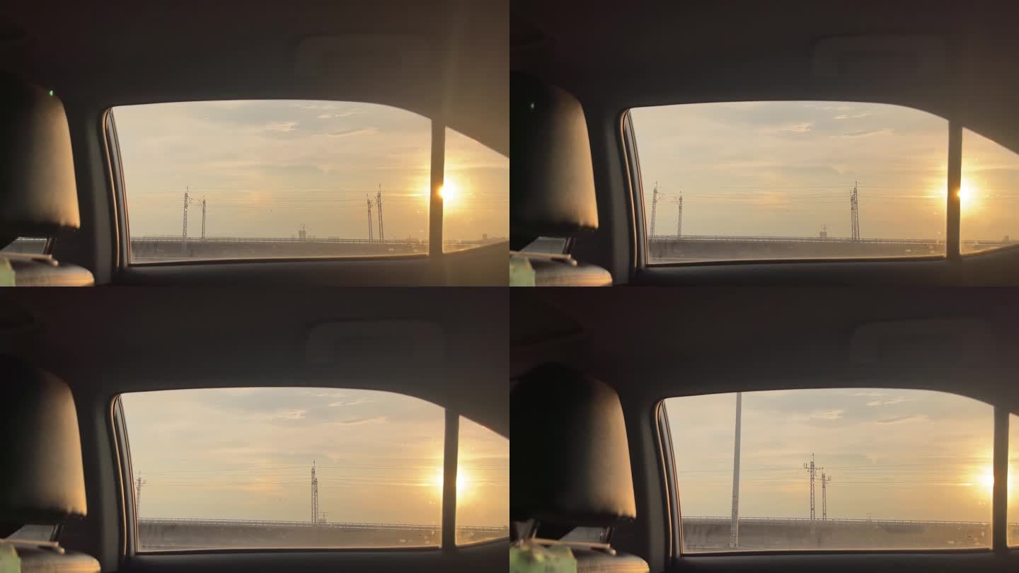 空镜夕阳车内高速路