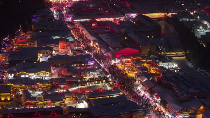 4k中国雪乡雪景夜景航拍