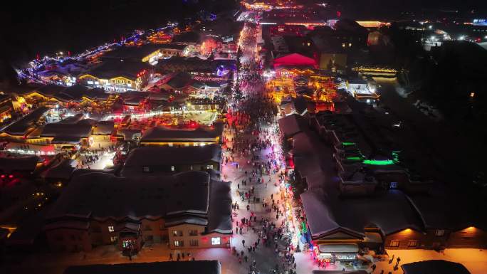 4k中国雪乡雪景夜景航拍