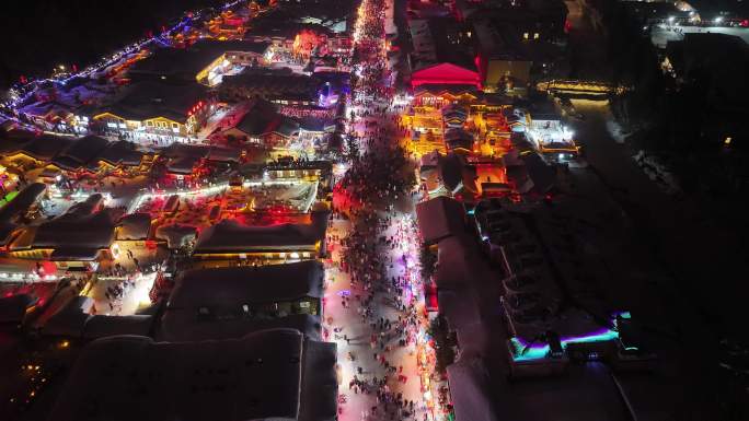 4k中国雪乡雪景夜景航拍