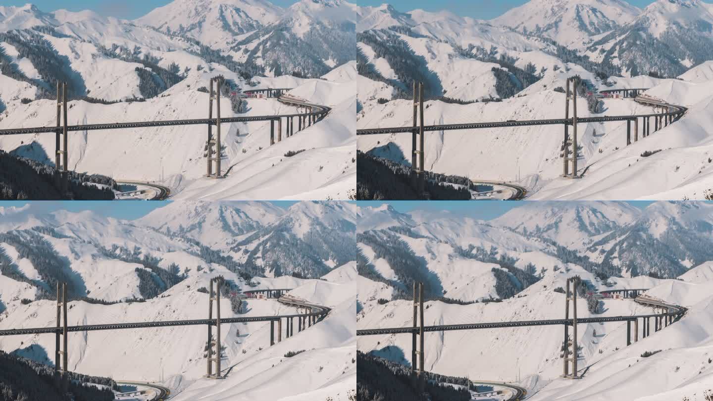 新疆伊犁果子沟大桥冬季延时风景8K