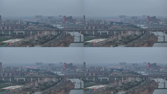 航拍四川广汉城市高铁景色