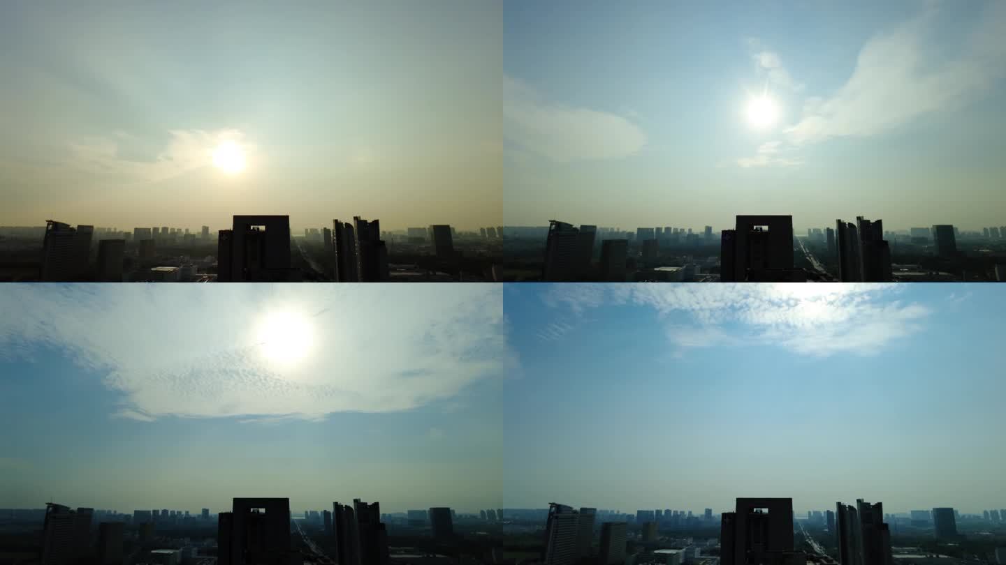城市早晨太阳升起延时摄影