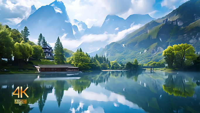 千里江山图 中国水彩画 峰峦叠嶂自然风光