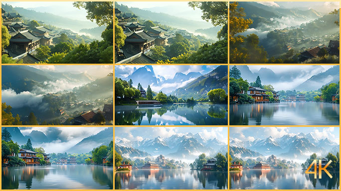 千里江山图 中国水彩画 峰峦叠嶂自然风光
