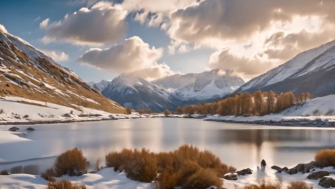 雪山湖泊花海高清视频素材