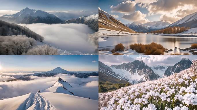 雪山湖泊花海高清视频素材