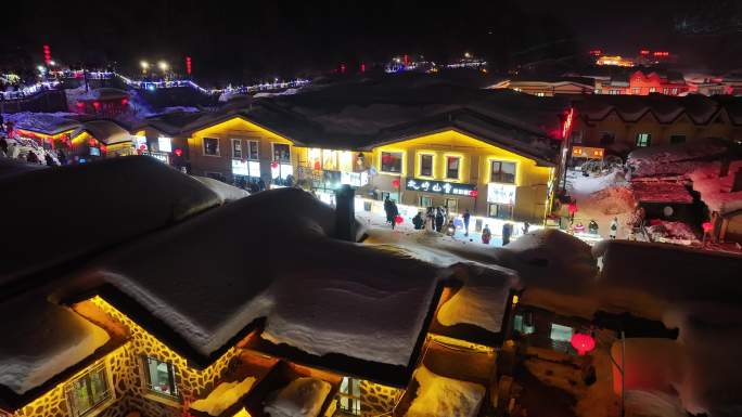 4k中国雪乡雪景夜景航拍