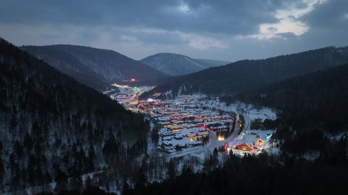 4k中国雪乡雪景夜景航拍