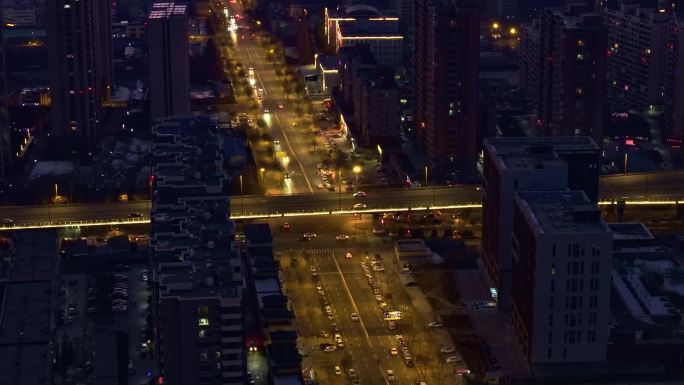 山西太原城市夜景空镜航拍