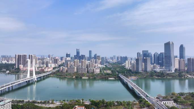 惠州地标cbd航拍城市道路西湖宣传部头
