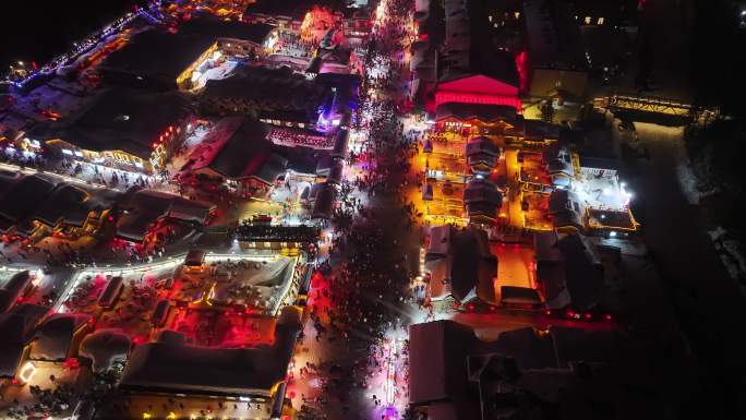 4k中国雪乡雪景夜景航拍