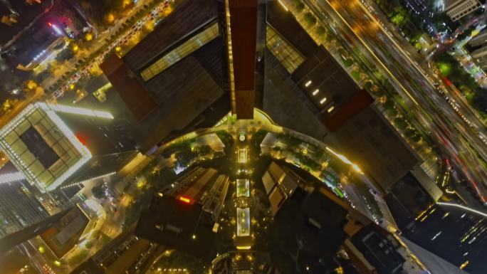 城市CBD夜景十字路口车流延时摄影航拍