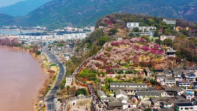 浙江临海，台州府城，紫阳街，春节航拍