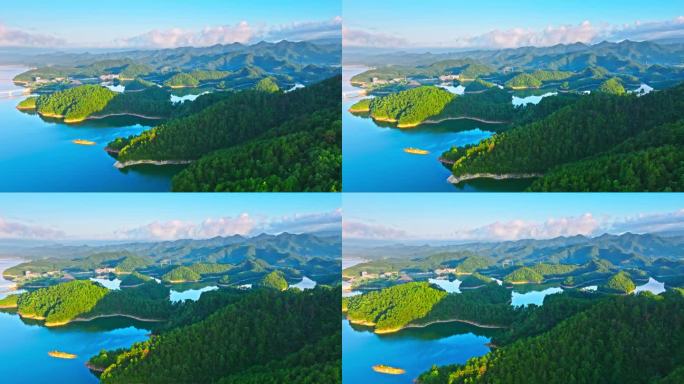 航拍杭州绿林青山湖泊自然景观