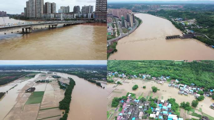 简阳 航拍2020年洪峰过境 洪水
