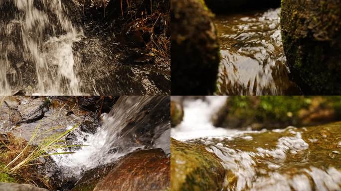 小溪流水潺潺山泉青苔泉水山泉